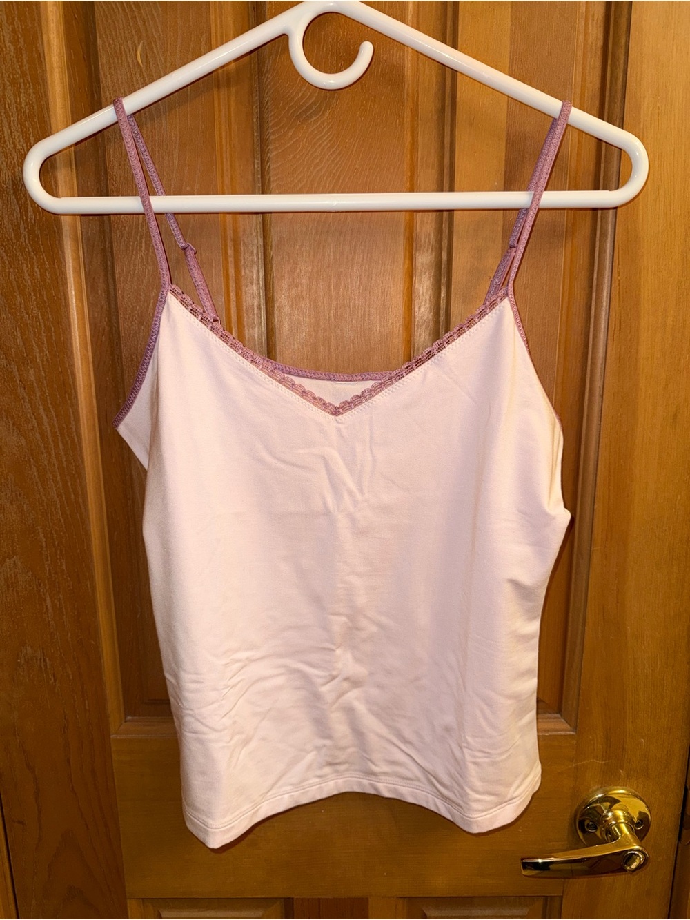 Women's Pale Pink Lace-Trim Camisole with Adjustable Straps